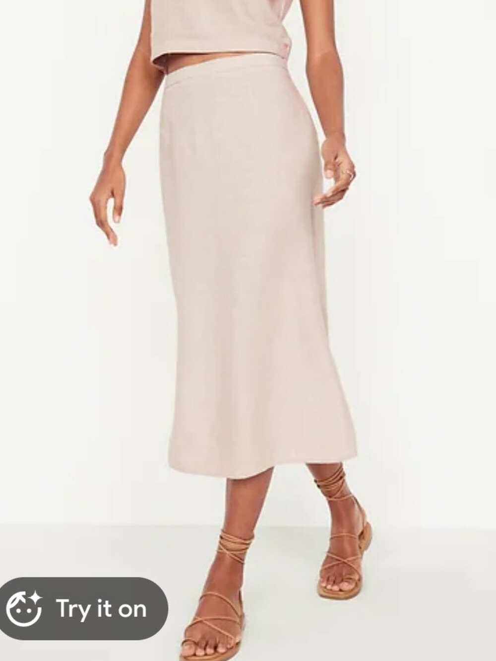 Two-piece Natural Linen Blend Maxi Skirt And Square Neck Top Set - Picture 5 of 16